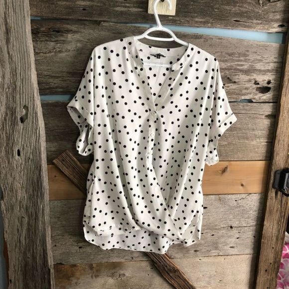 GEORGE Plus Size XXL White Crossover, Polka Dot Blouse - Picture 1 of 6